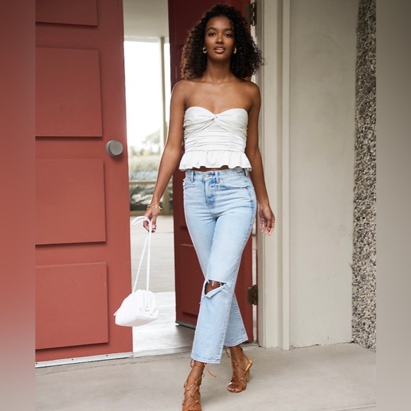 Express | High Wasted Light Wash Ripped Straight Ankle Jeans | Size 0 - Picture 14 of 14